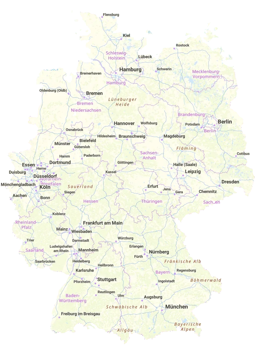 Karte von Deutschland mit den anstehenden Versteigerungsterminen